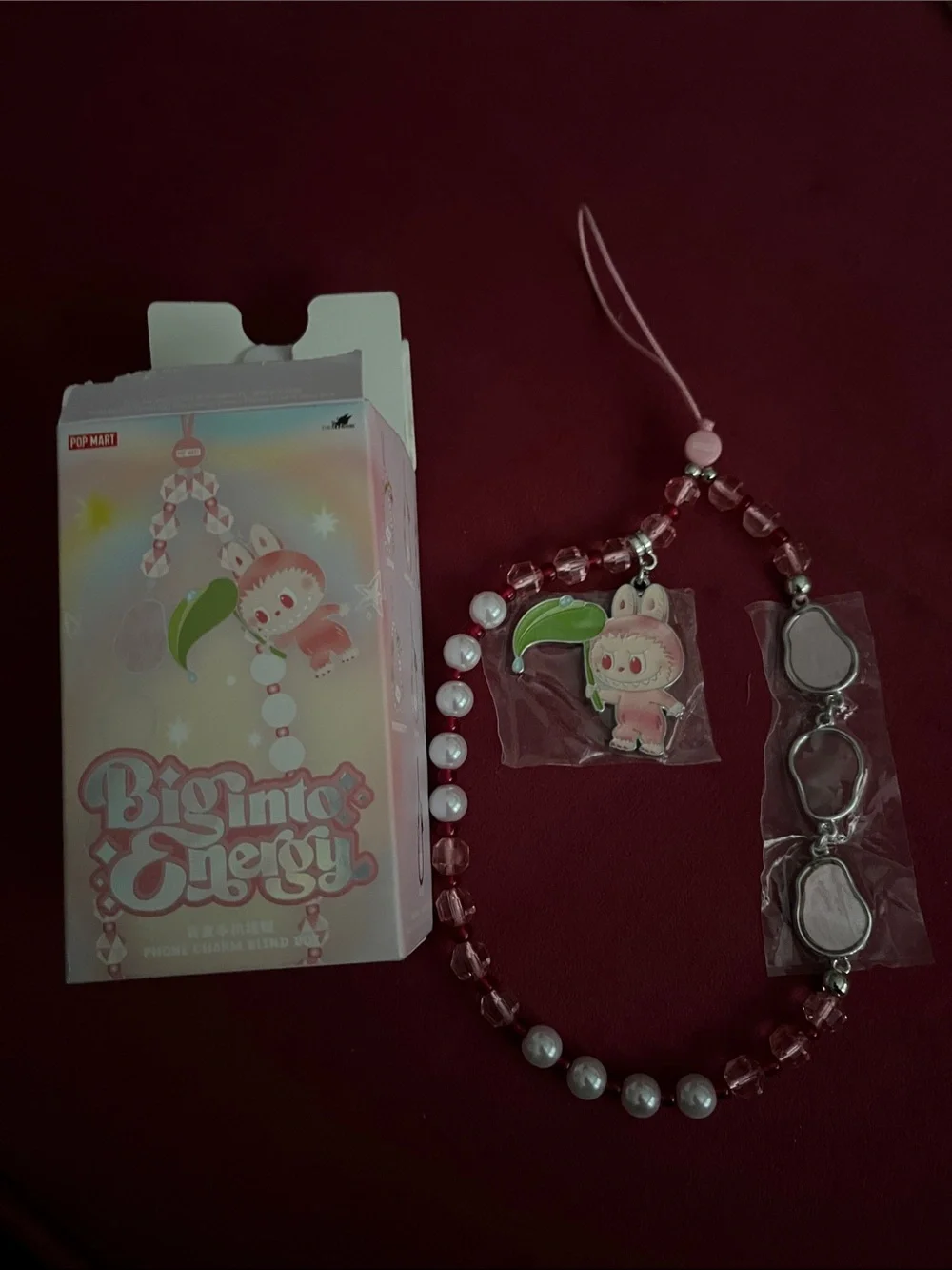 Big Into Energy Pink Beaded Kids Charm Strap with Bunny Leaf Charm